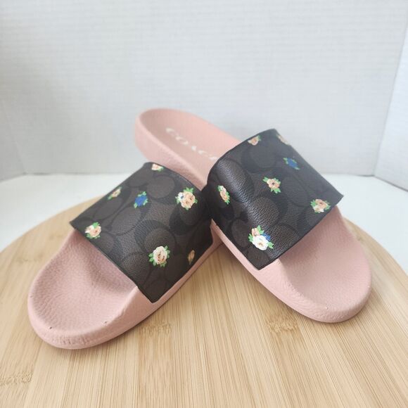 Coach ULI Flora Slides Womens Sz 9B Monogram Signature C7675 Coated Canvas 2021 - Picture 1 of 14